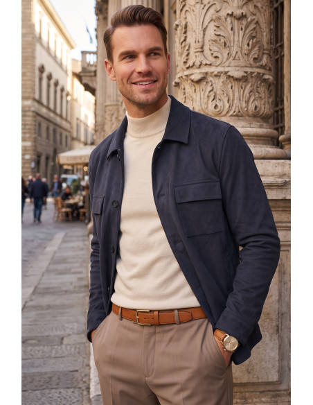 DeepSEA Erkek Slim Fit Tüylenmeyen Kırışmayan Süet Ceket – Astarlı Gömlek Yaka 2704503