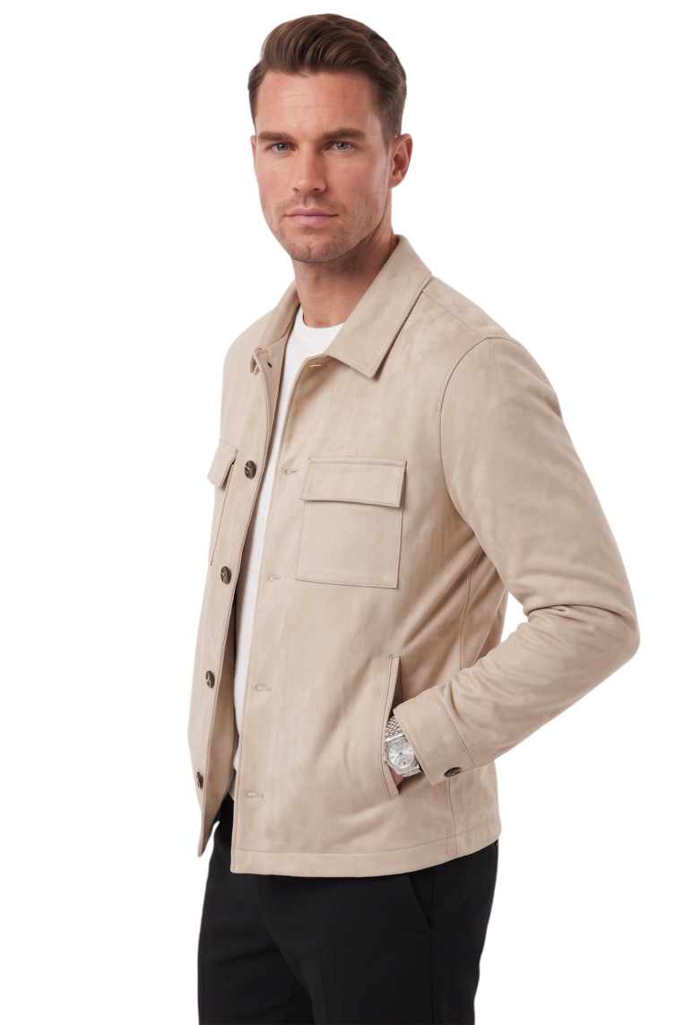 DeepSEA Erkek Slim Fit Tüylenmeyen Kırışmayan Süet Ceket – Astarlı Gömlek Yaka 2704503