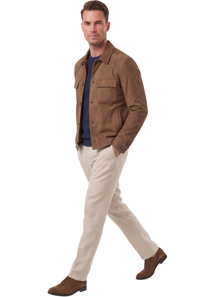 DeepSEA Erkek Slim Fit Tüylenmeyen Kırışmayan Süet Ceket – Astarlı Gömlek Yaka 2704503