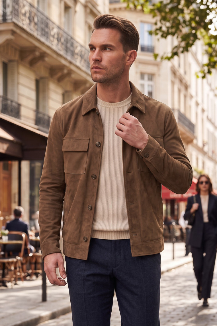 DeepSEA Erkek Slim Fit Tüylenmeyen Kırışmayan Süet Ceket – Astarlı Gömlek Yaka 2704503