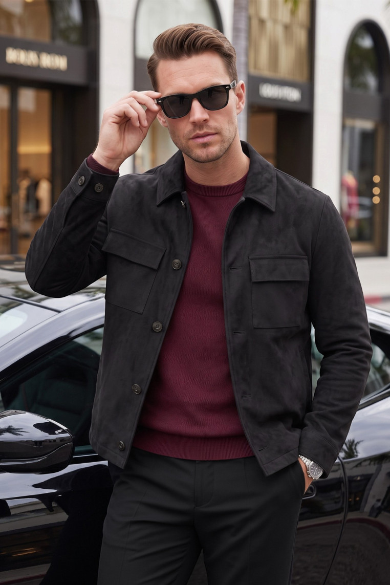 DeepSEA Erkek Slim Fit Tüylenmeyen Kırışmayan Süet Ceket – Astarlı Gömlek Yaka 2704503