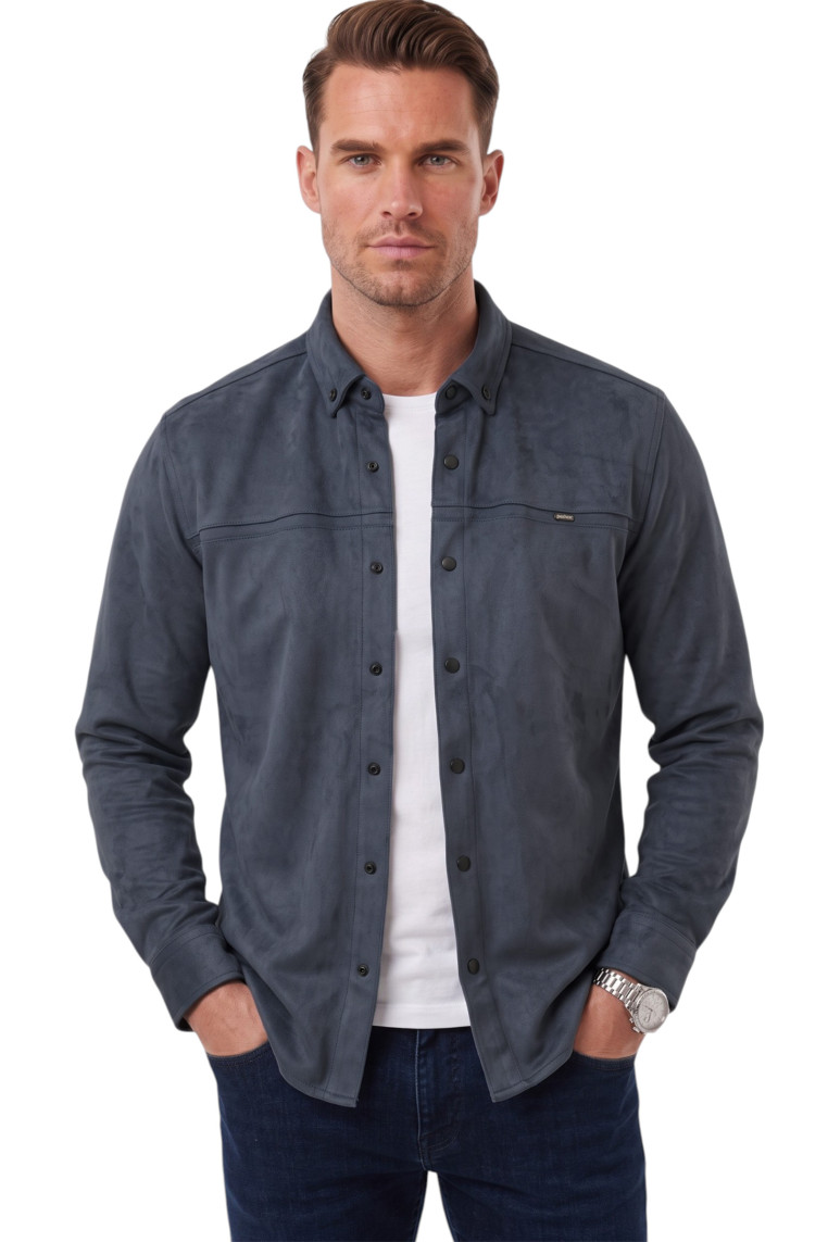 DeepSEA Erkek Regular Fit Tüylenmeyen Kırışmayan Süet Gömlek – Likralı Çıtçıtlı 2500556
