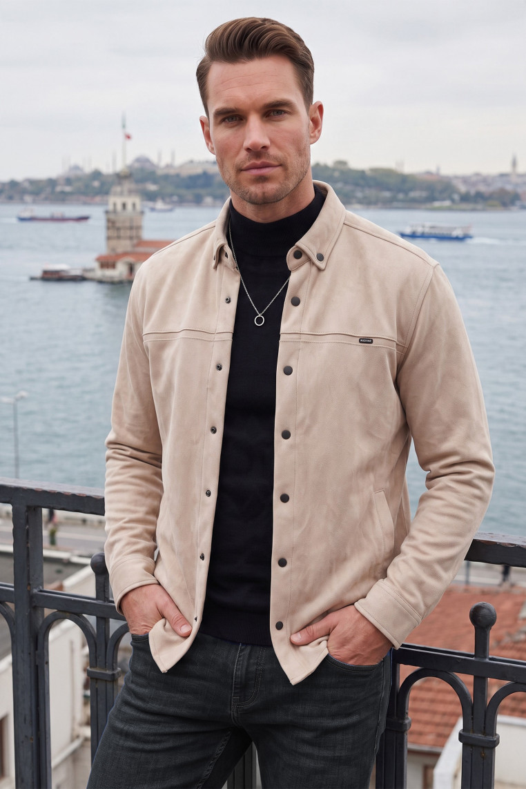 DeepSEA Premium Süet Dokulu Slim Fit Erkek Gömlek - Ceket Formunda 2500556