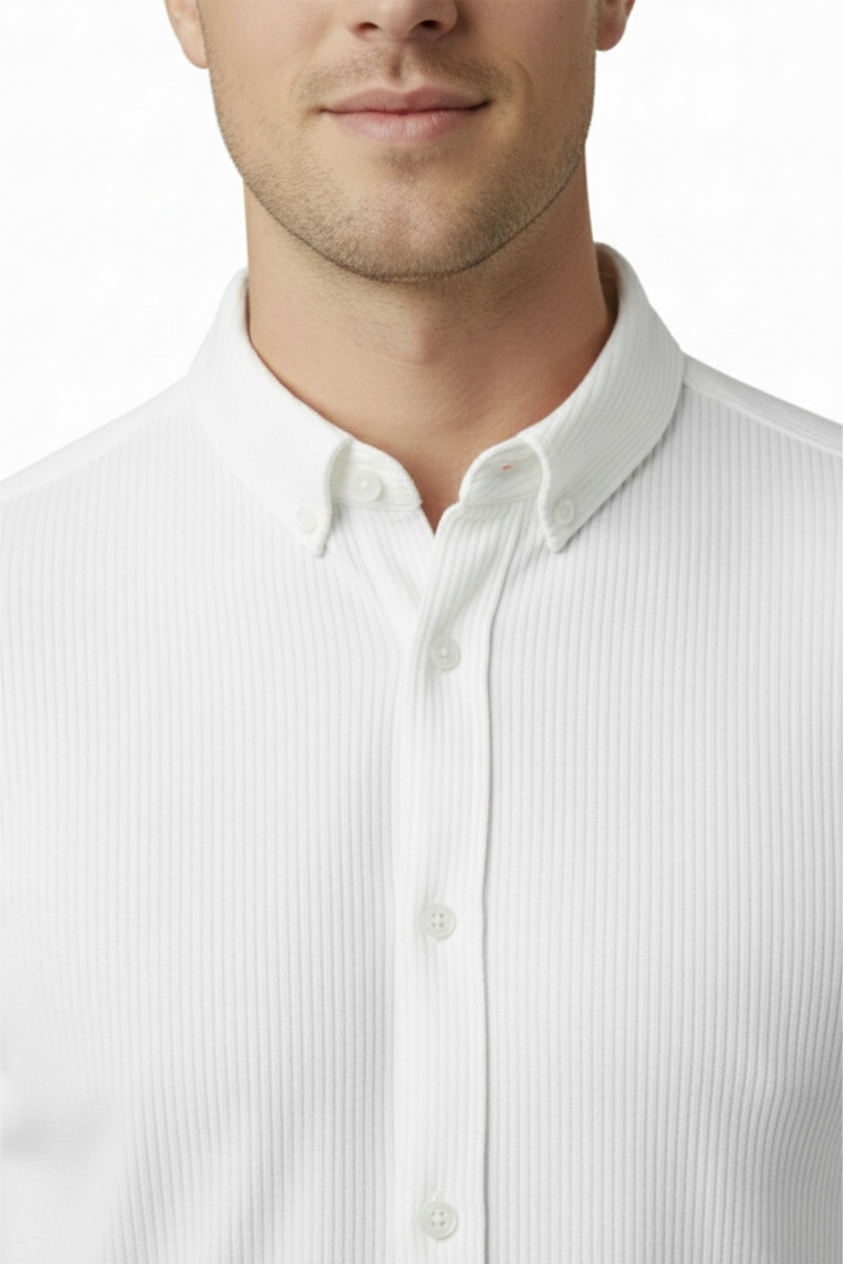 DeepSEA Likralı Kumaşı Fitilli Slim Fit Uzun Kollu Gömlek 2500805