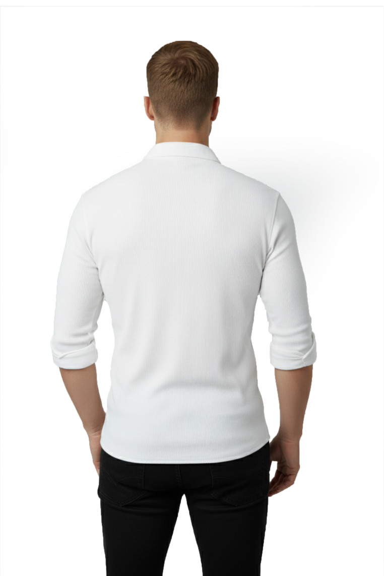 DeepSEA Likralı Kumaşı Fitilli Slim Fit Uzun Kollu Gömlek 2500805