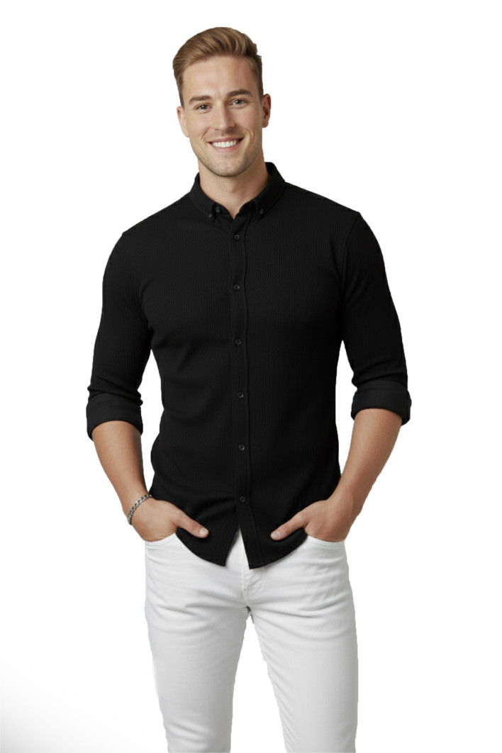 DeepSEA Likralı Kumaşı Fitilli Slim Fit Uzun Kollu Gömlek 2500805