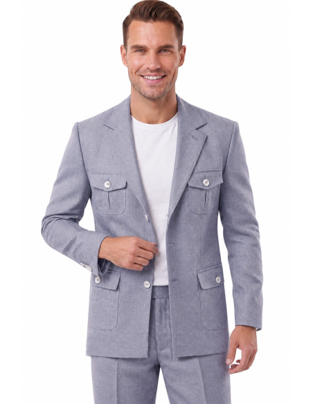 DeepSEA Erkek Safari Ceketli Balıksırtı Desenli Slim Fit 2'li Takım Elbise – Pileli Duble Paça Pantolon 2600723