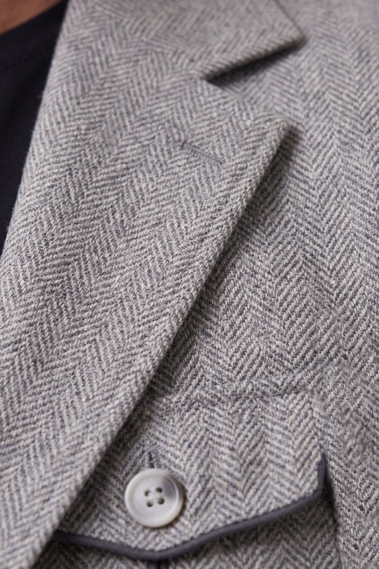 DeepSEA Erkek Safari Ceketli Balıksırtı Desenli Slim Fit 2'li Takım Elbise – Pileli Duble Paça Pantolon 2600723