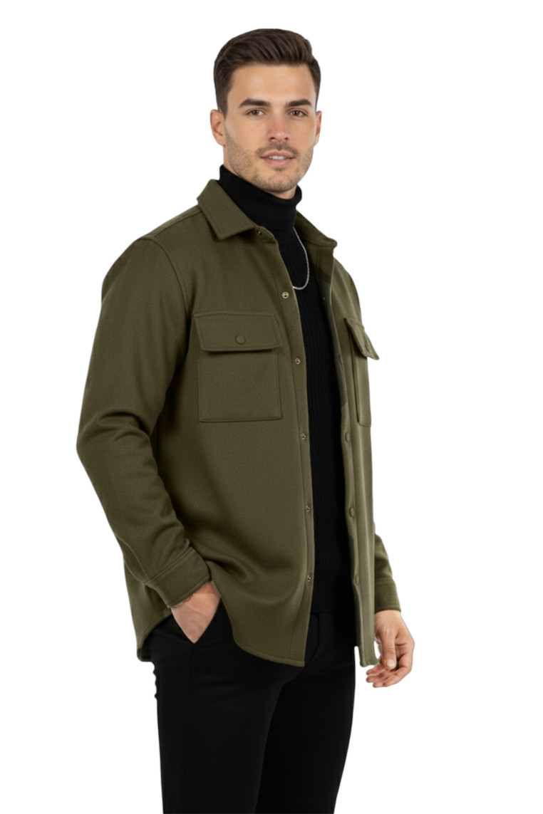 DeepSEA  Erkek Kaşe Ceket Mont – Rahat Kesim Cepli Çıtçıtlı Ceket 2500559