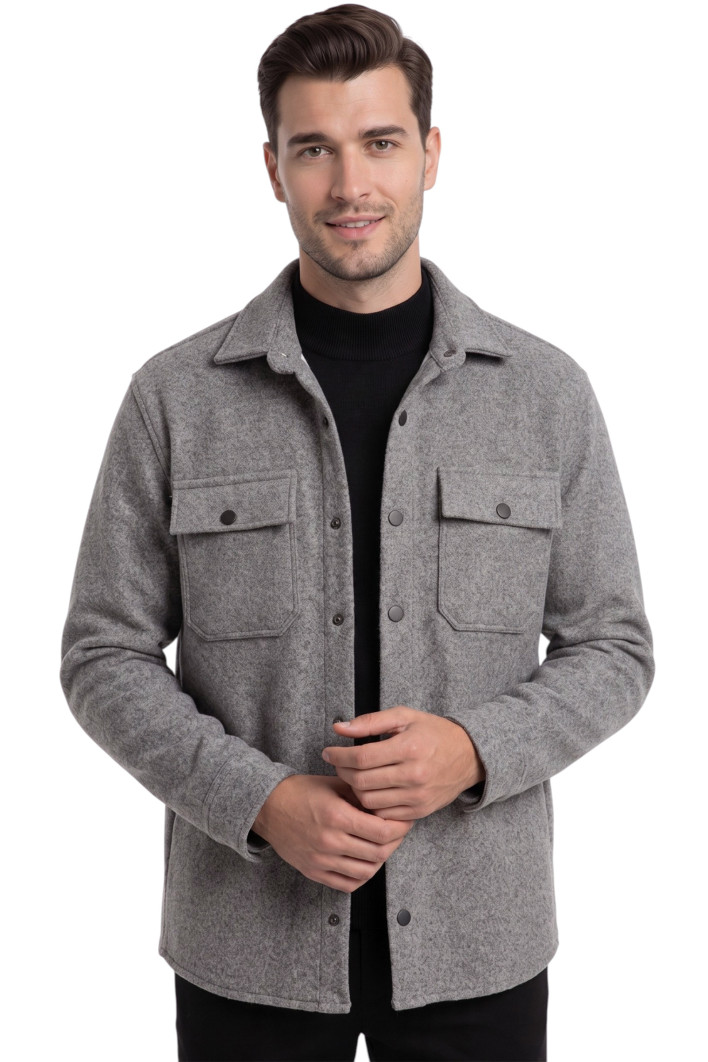 DeepSEA  Erkek Kaşe Ceket Mont – Rahat Kesim Cepli Çıtçıtlı Ceket 2500559 2