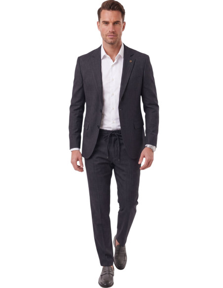 DeepSEA Erkek Slim Fit Kırçıllı Takım Elbise – İpli Lastikli Pantolon Spor Şık Takım Elbise 2701841