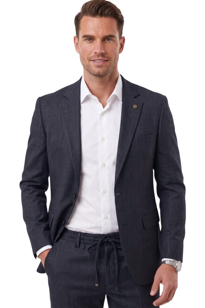 DeepSEA Erkek Slim Fit Kırçıllı Takım Elbise – İpli Lastikli Pantolon Spor Şık Takım Elbise 2701841 2