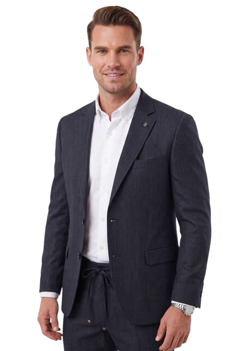 DeepSEA Erkek Slim Fit Kırçıllı Takım Elbise – İpli Lastikli Pantolon Spor Şık Takım Elbise 2701841