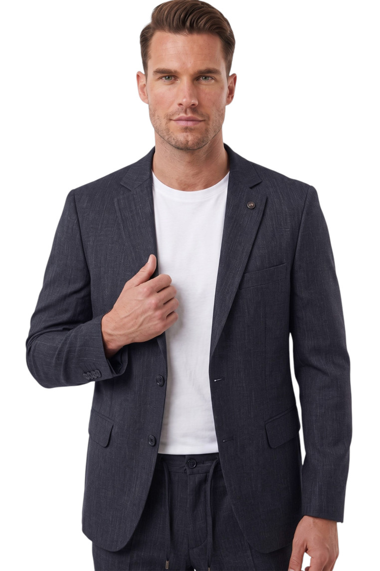 DeepSEA Erkek Slim Fit Kırçıllı Takım Elbise – İpli Lastikli Pantolon Spor Şık Takım Elbise 2701841