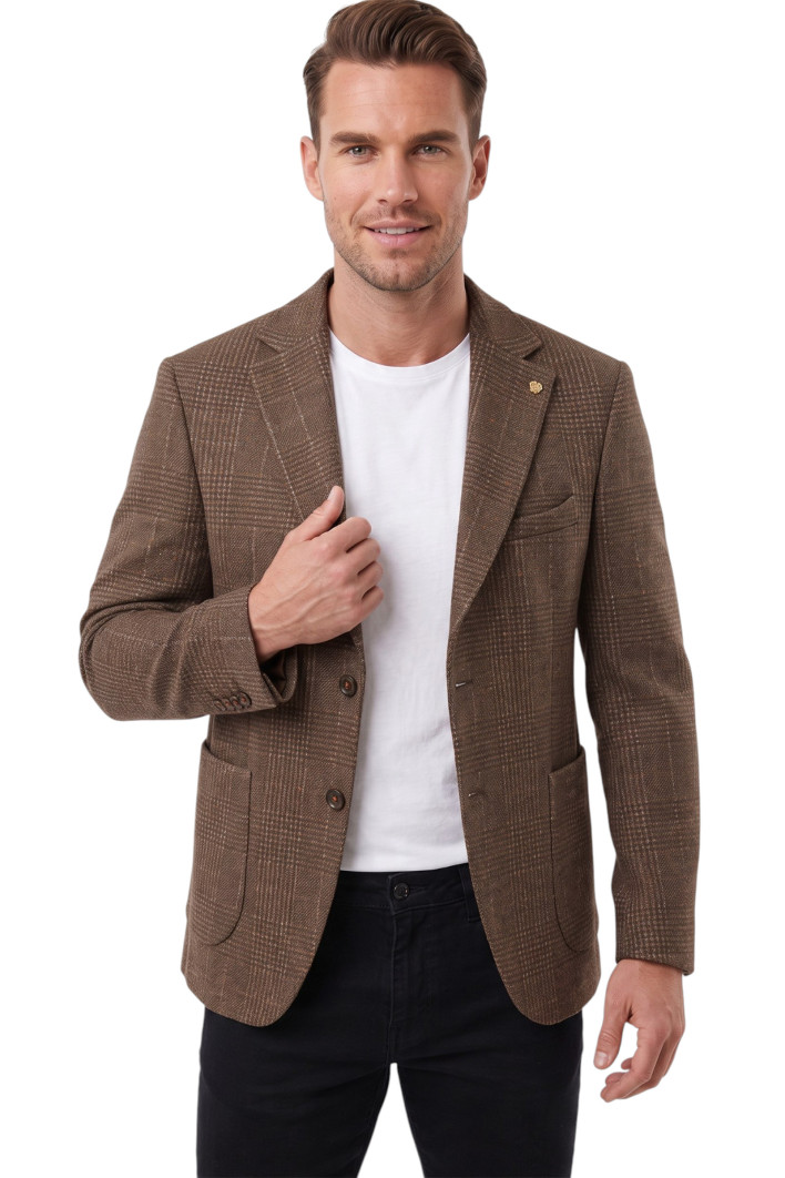 DeepSEA Erkek Slim Fit Likralı Blazer Ceket – Gofre Dokulu Esnek Çift Düğmeli Spor Ceket 2600813