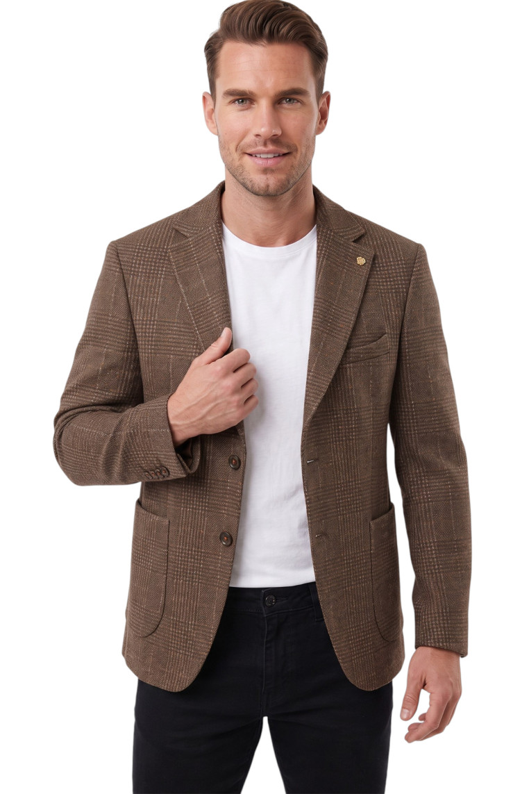 DeepSEA Erkek Slim Fit Likralı Blazer Ceket – Gofre Dokulu Esnek Çift Düğmeli Spor Ceket 2600813
