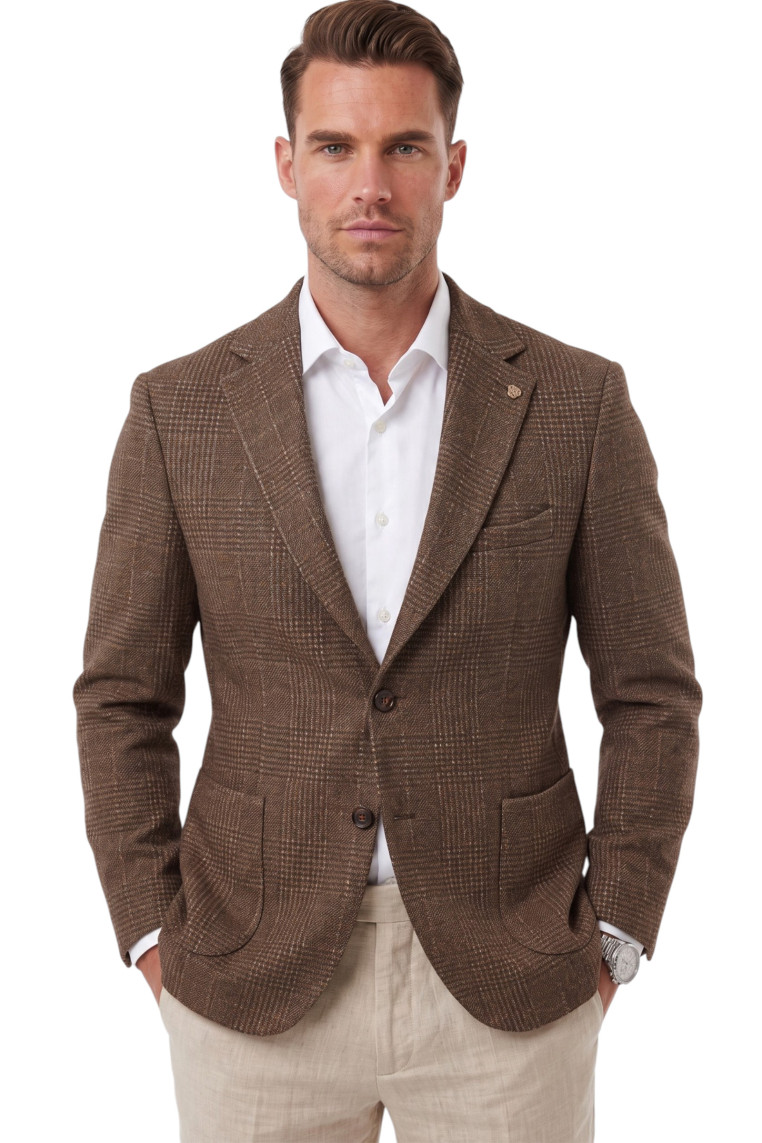 DeepSEA Erkek Slim Fit Likralı Blazer Ceket – Gofre Dokulu Esnek Çift Düğmeli Spor Ceket 2600813