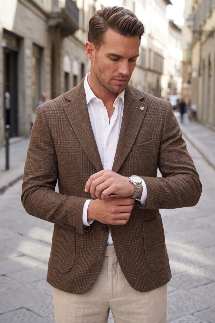 DeepSEA Erkek Slim Fit Ekose Blazer Ceket – Astarlı Kışlık Şık Spor Ceket 2702420