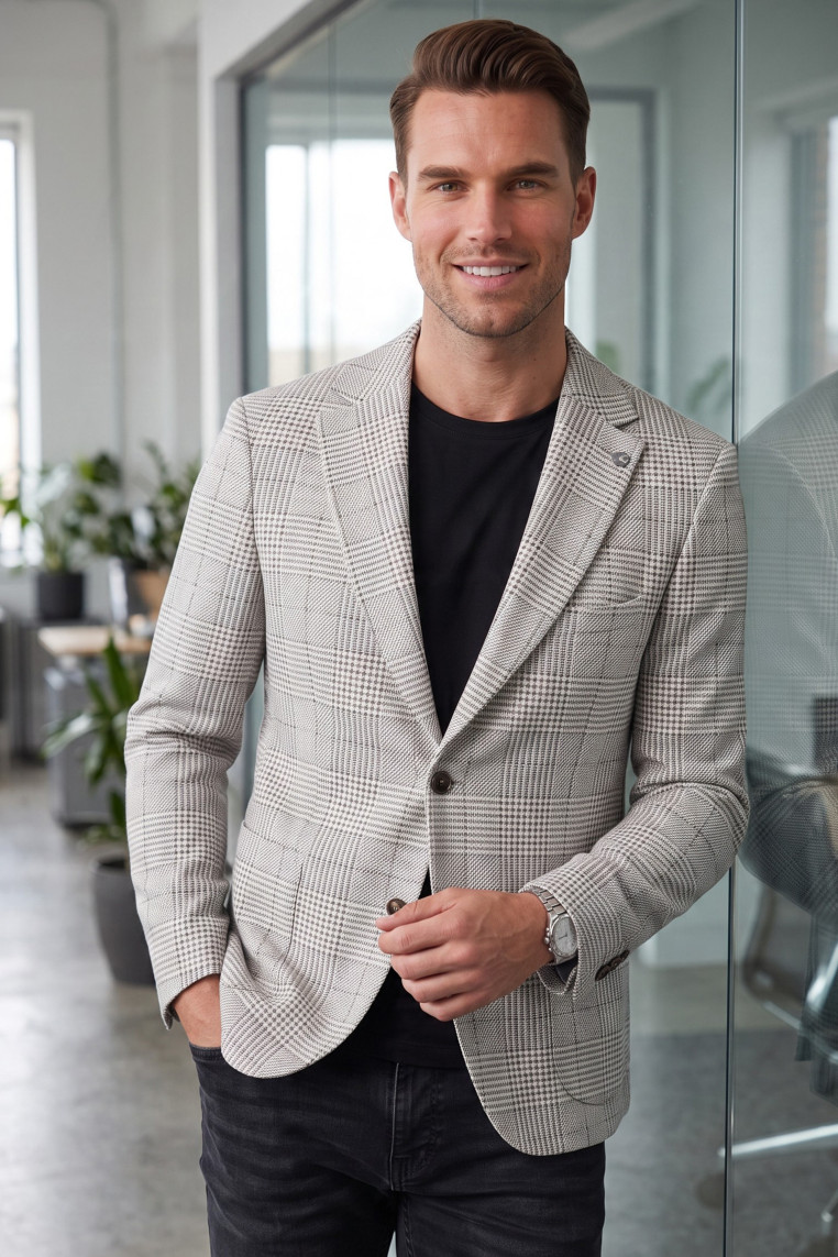 DeepSEA Erkek Slim Fit Likralı Blazer Ceket – Gofre Dokulu Esnek Çift Düğmeli Spor Ceket 2600813