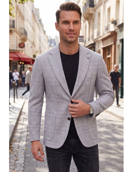 DeepSEA Erkek Slim Fit Likralı Blazer Ceket – Gofre Dokulu Esnek Çift Düğmeli Spor Ceket 2600813