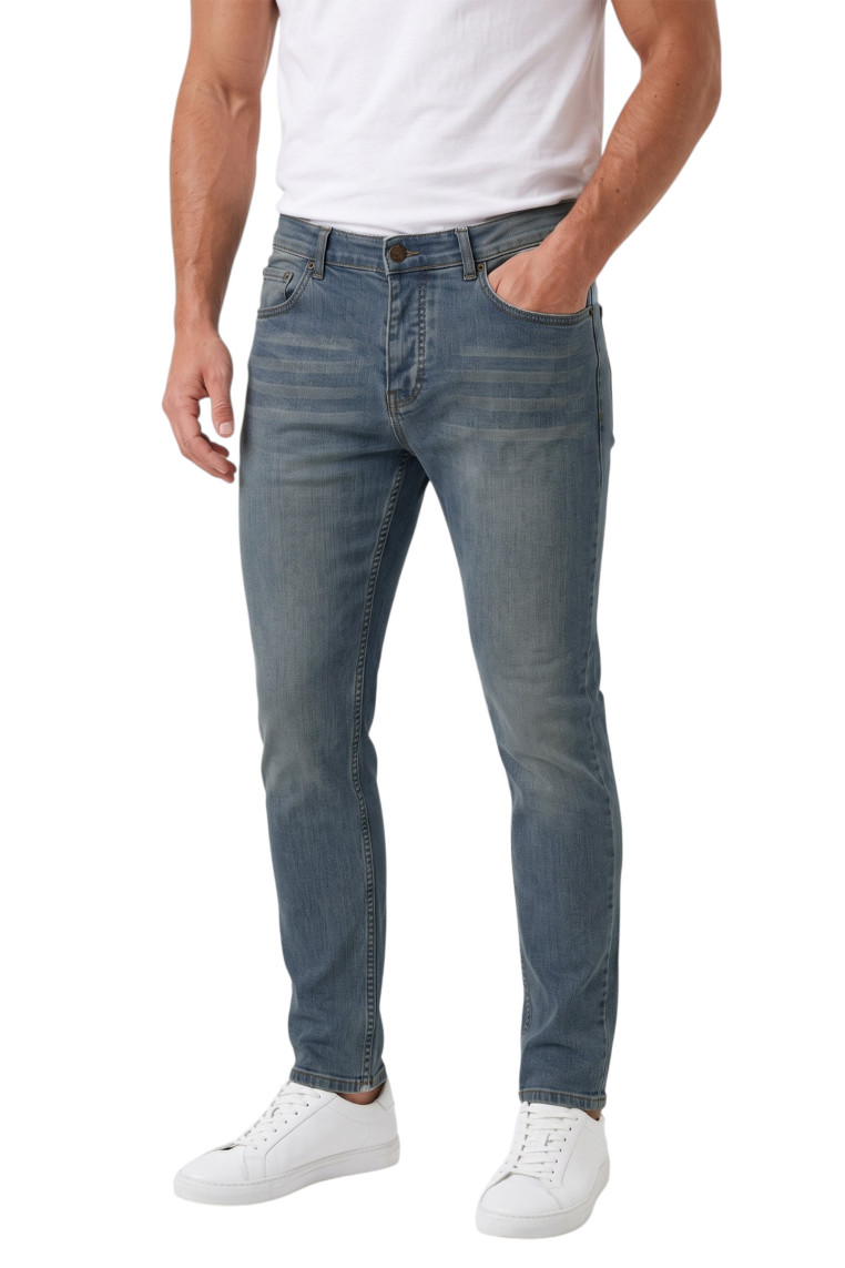 DeepSEA Erkek Slim Fit Dar Kesim Likralı Taşlanmış Pamuklu Kot Pantolon – Düğme Kapamalı Jean 2605153