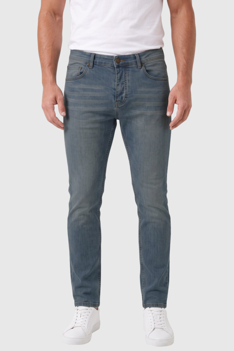 DeepSEA Erkek Slim Fit Dar Kesim Likralı Taşlanmış Pamuklu Kot Pantolon – Düğme Kapamalı Jean 2605153