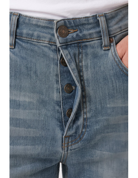 DeepSEA Erkek Slim Fit Dar Kesim Likralı Taşlanmış Pamuklu Kot Pantolon – Düğme Kapamalı Jean 2605153