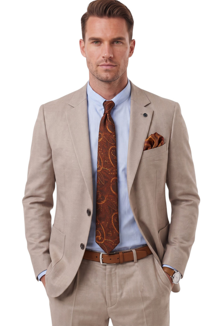 DeepSEA Erkek Slim Fit Balıksırtı Kırçıllı Kışlık Takım Elbise – Çift Düğmeli Spor Şık 2703329