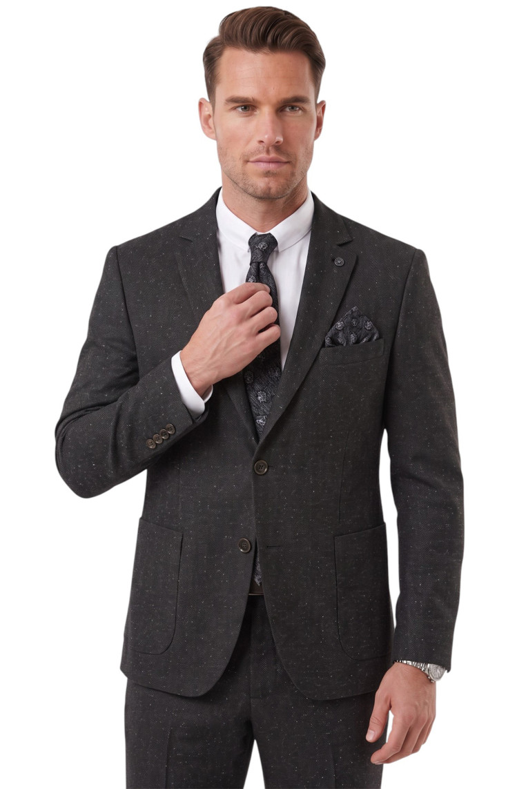 DeepSEA Erkek Slim Fit Balıksırtı Kırçıllı Kışlık Takım Elbise – Çift Düğmeli Spor Şık 2703329