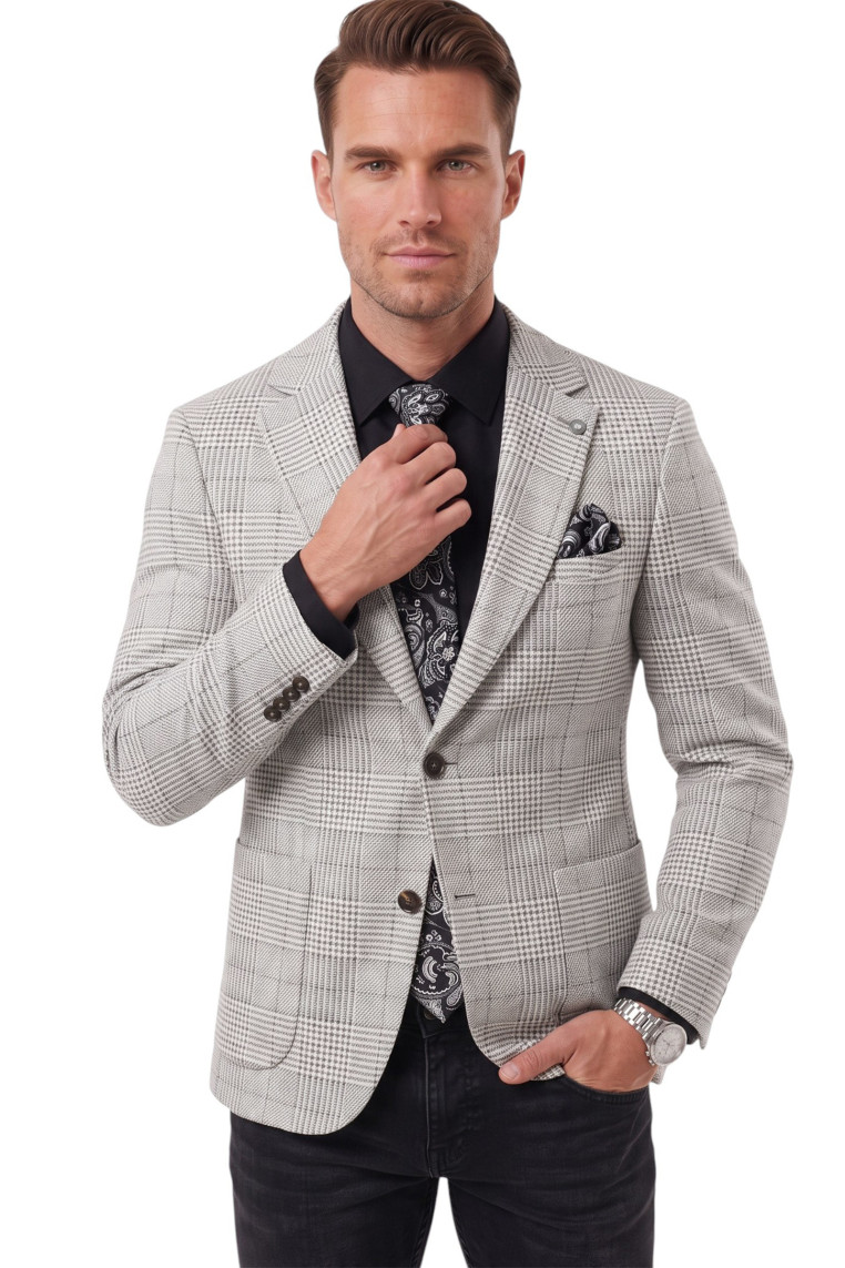 DeepSEA Erkek Slim Fit Ekose Blazer Ceket – Astarlı Kışlık Şık Spor Ceket 2702420