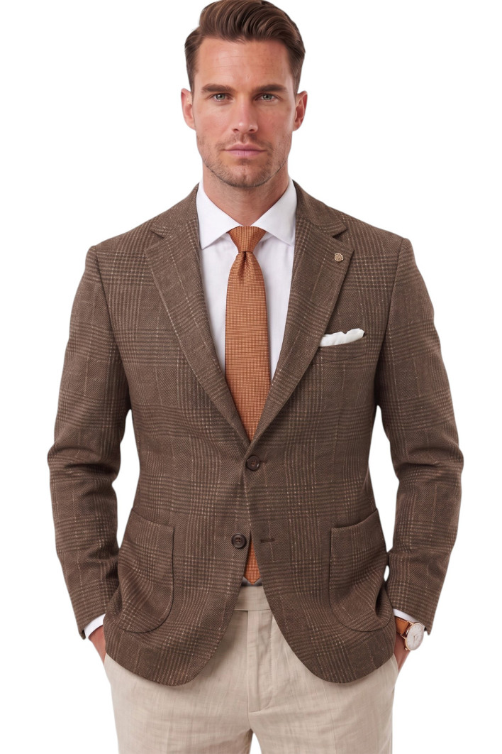 DeepSEA Erkek Slim Fit Ekose Blazer Ceket – Astarlı Kışlık Şık Spor Ceket 2702420 2