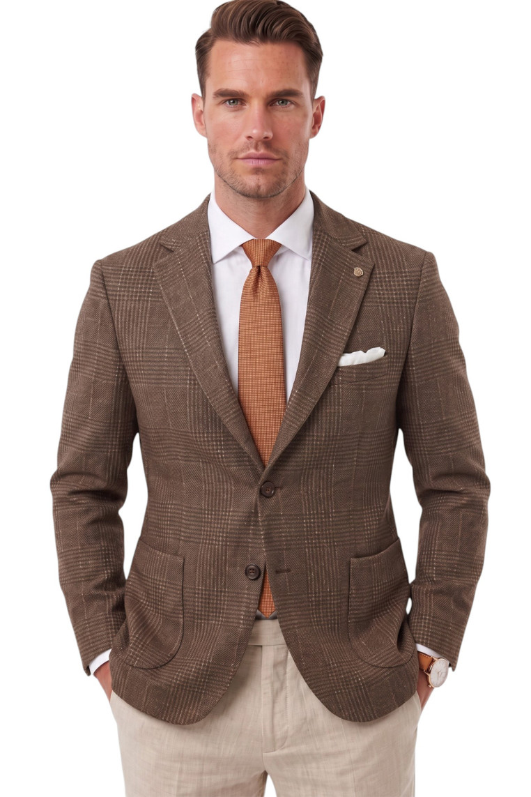 DeepSEA Erkek Slim Fit Ekose Blazer Ceket – Astarlı Kışlık Şık Spor Ceket 2702420