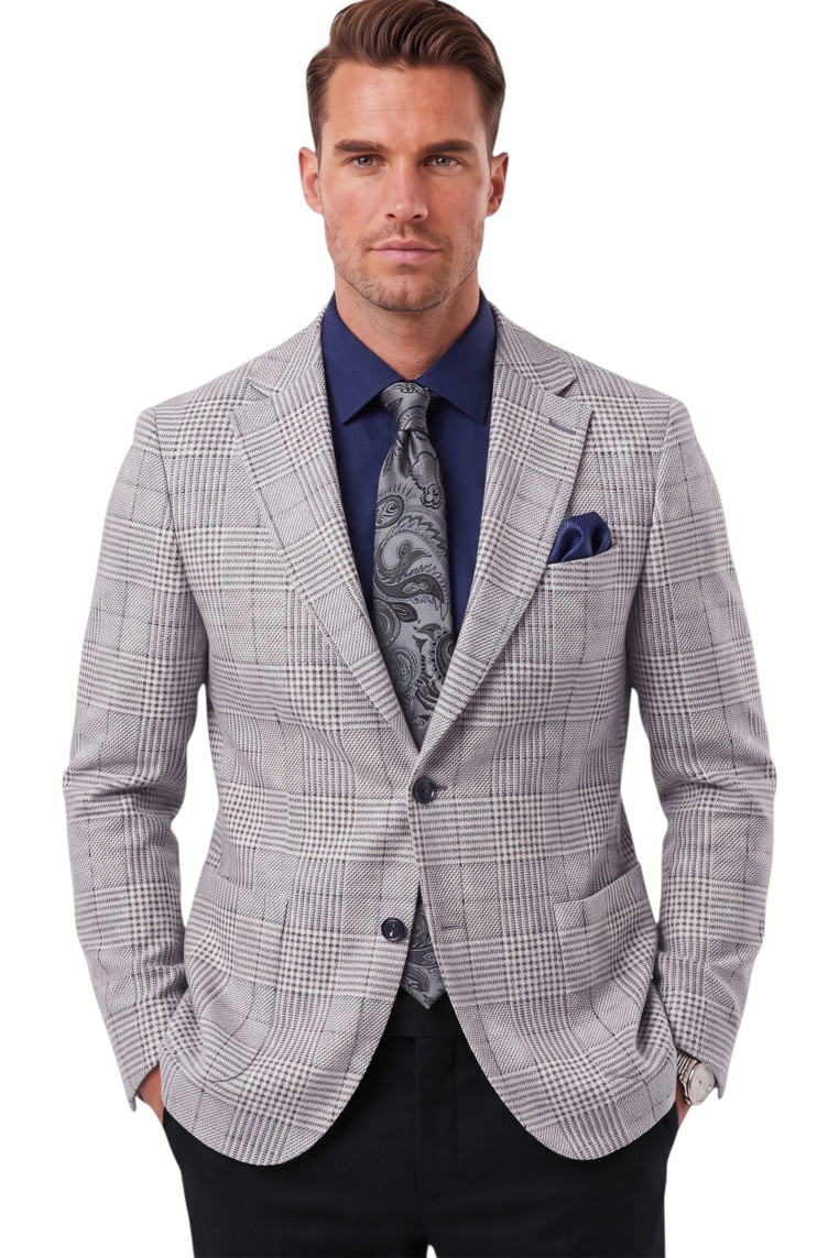 DeepSEA Erkek Slim Fit Ekose Blazer Ceket – Astarlı Kışlık Şık Spor Ceket 2702420