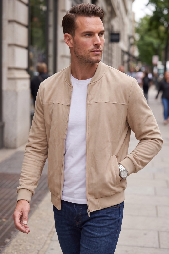 DeepSEA Erkek Slim Fit Likralı Süet Ceket – Kırışmayan Ütü Gerektirmeyen Mevsimlik Mont 2504334