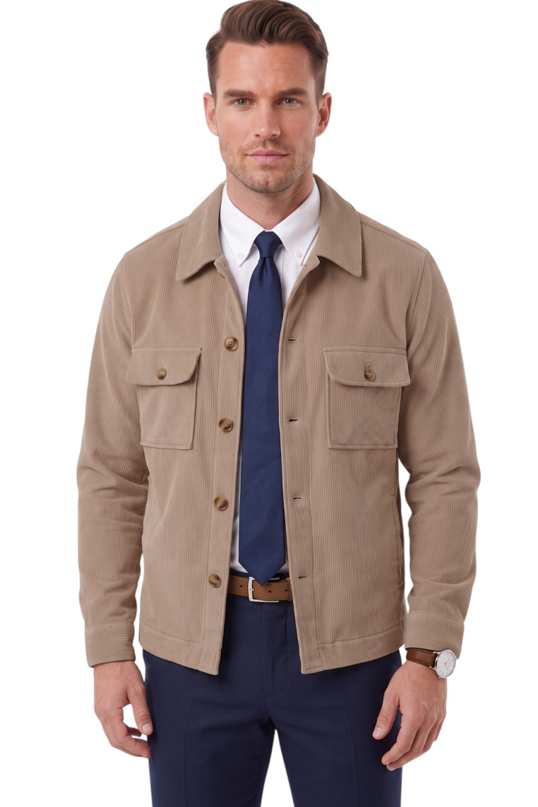 DeepSEA Erkek Slim Fit Fitilli Kadife Ceket – %100 Pamuk Düğmeli Cepli Astarsız 2701104
