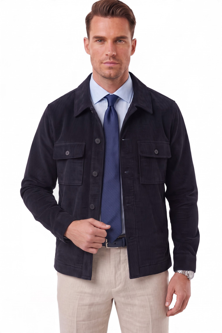 DeepSEA Erkek Slim Fit Fitilli Kadife Ceket – %100 Pamuk Düğmeli Cepli Astarsız 2701104