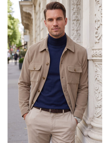 DeepSEA Erkek Slim Fit Fitilli Kadife Ceket – %100 Pamuk Düğmeli Cepli Astarsız 2701104