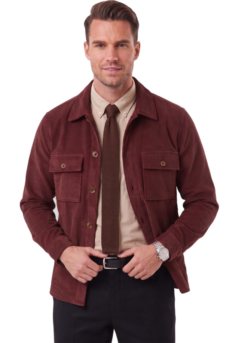 DeepSEA Erkek Slim Fit Fitilli Kadife Ceket – %100 Pamuk Düğmeli Cepli Astarsız 2701104