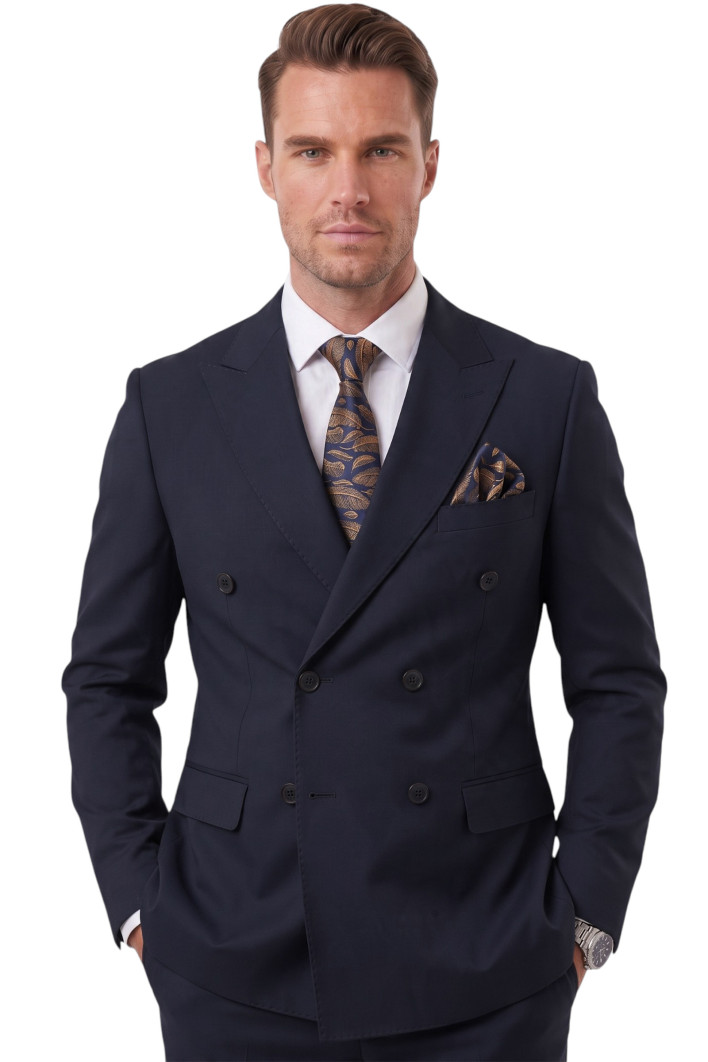 DeepSEA Erkek Slim Fit Kruvaze Takım Elbise – Likralı Spor Şık Business 2702414 2