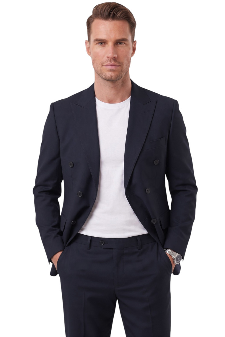 DeepSEA Erkek Slim Fit Kruvaze Takım Elbise – Likralı Spor Şık Business 2702414