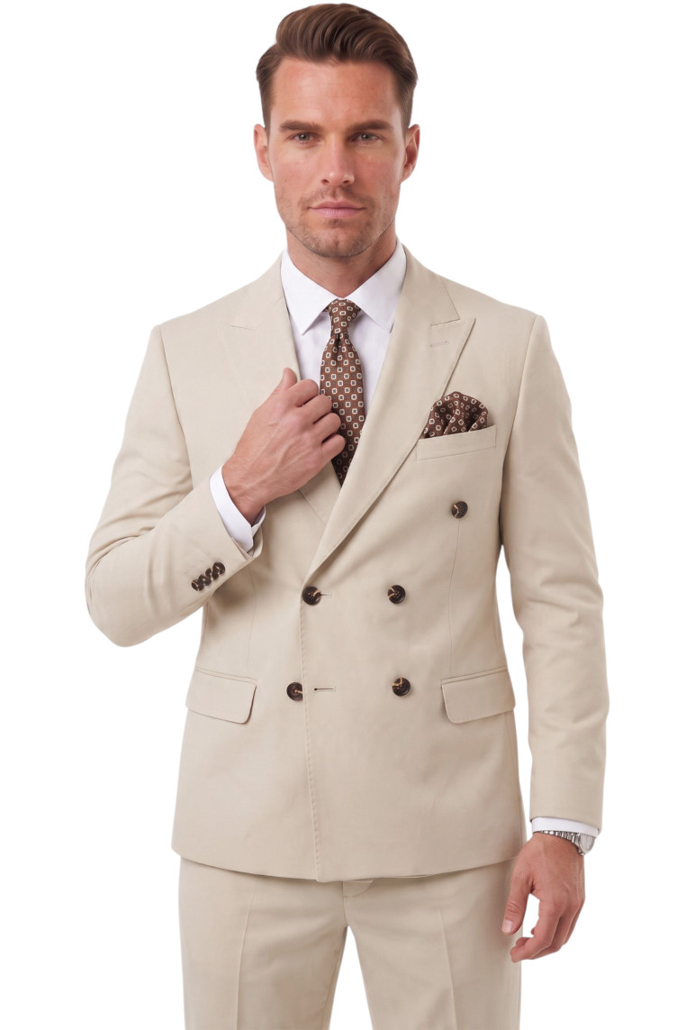 DeepSEA Erkek Slim Fit Kruvaze Takım Elbise – Likralı Spor Şık Business 2702414
