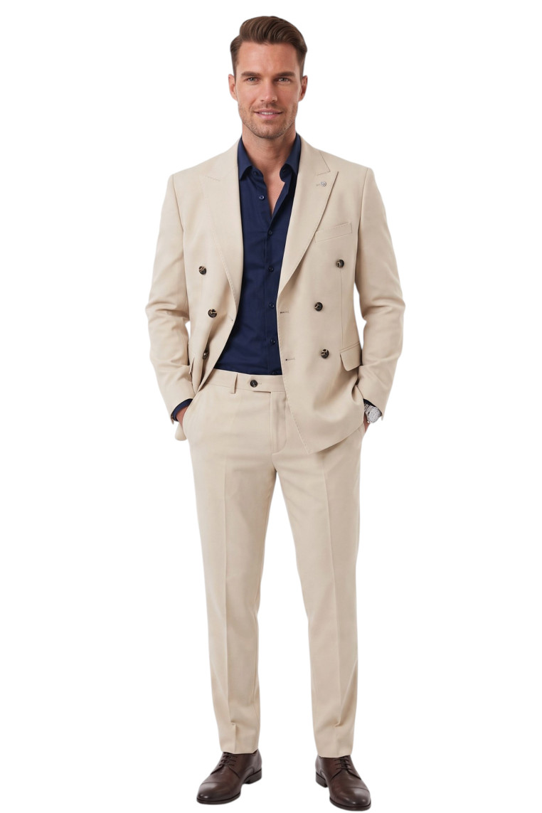 DeepSEA Erkek Slim Fit Kruvaze Takım Elbise – Likralı Spor Şık Business 2702414