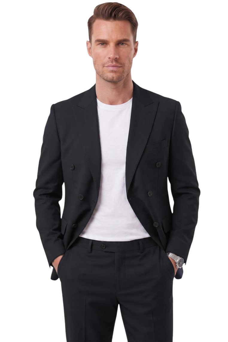 DeepSEA Erkek Slim Fit Kruvaze Takım Elbise – Likralı Spor Şık Business 2702414