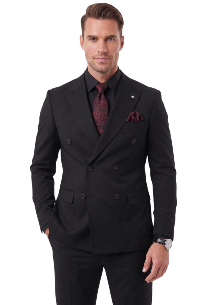 DeepSEA Erkek Slim Fit Kruvaze Takım Elbise – Likralı Spor Şık Business 2702414