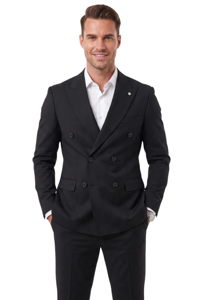 DeepSEA Erkek Slim Fit Kruvaze Takım Elbise – Likralı Spor Şık Business 2702414