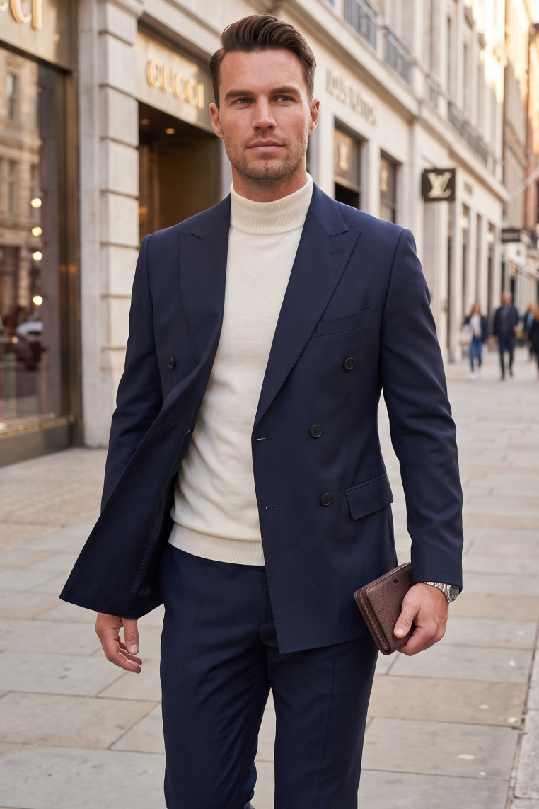 DeepSEA Erkek Slim Fit Kruvaze Takım Elbise – Likralı Spor Şık Business 2702414