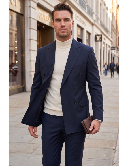 DeepSEA Erkek Slim Fit Kruvaze Takım Elbise – Likralı Spor Şık Business 2702414
