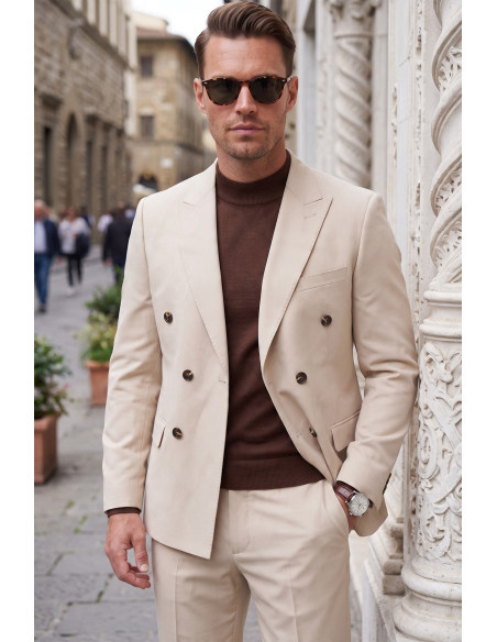 DeepSEA Erkek Slim Fit Kruvaze Takım Elbise – Likralı Spor Şık Business 2702414