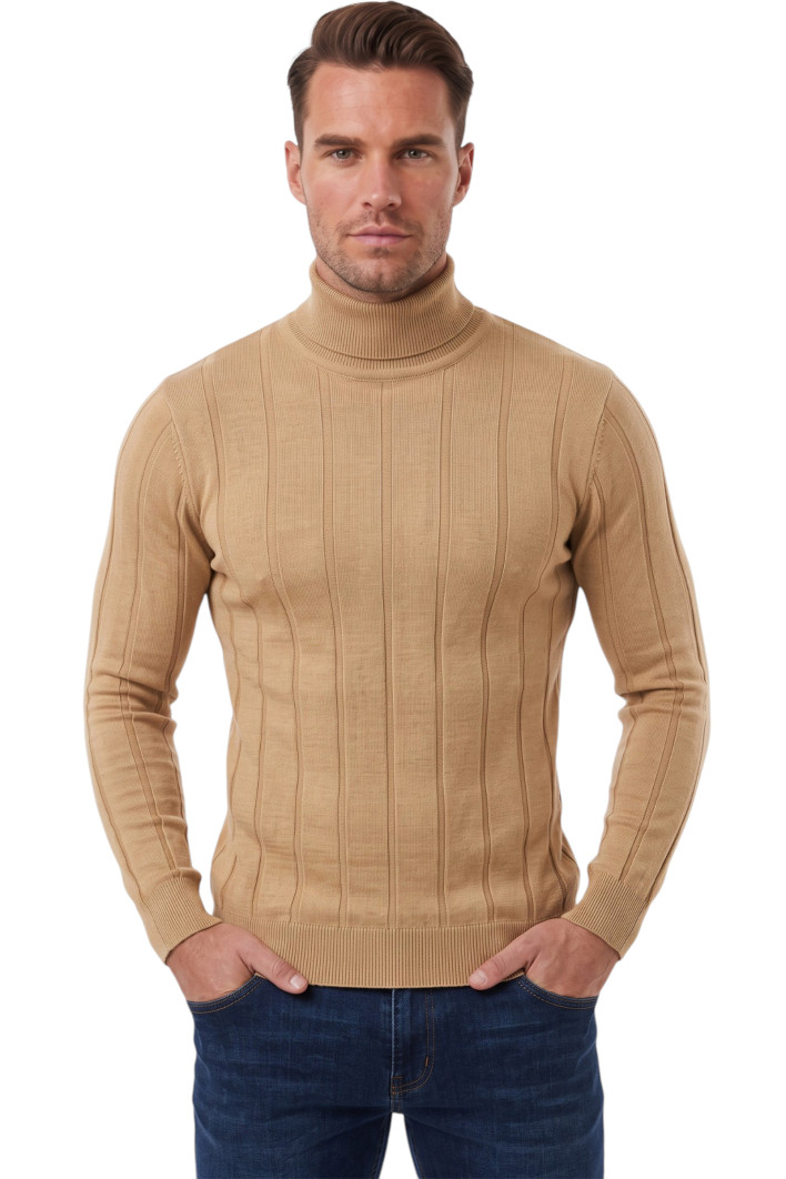 DeepSEA Erkek Slim Fit Tam Balıkçı Yaka Çizgi Dokulu Triko Kazak 2505504