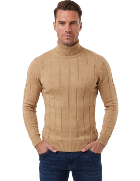 DeepSEA Erkek Slim Fit Tam Balıkçı Yaka Çizgi Dokulu Triko Kazak 2505504